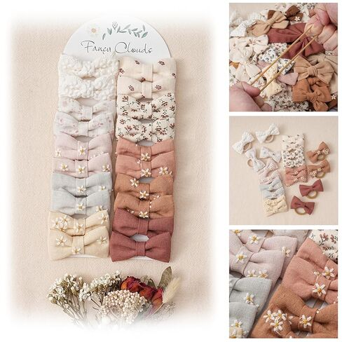 ربطات شعر للفتيات الصغيرات مع فيونكات من الكتان ديزي، 12 قطعة من أربطة الشعر المصنوعة من النايلون المرن بدون ضرر، حوامل ذيل الحصان، إكسسوارات شعر صغيرة هدايا للفتيات والأطفال، شعر سميك ورقيق in Kuwait