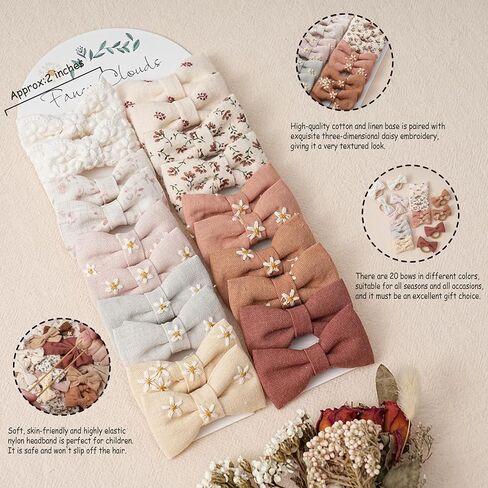 ربطات شعر للفتيات الصغيرات مع فيونكات من الكتان ديزي، 12 قطعة من أربطة الشعر المصنوعة من النايلون المرن بدون ضرر، حوامل ذيل الحصان، إكسسوارات شعر صغيرة هدايا للفتيات والأطفال، شعر سميك ورقيق in Kuwait