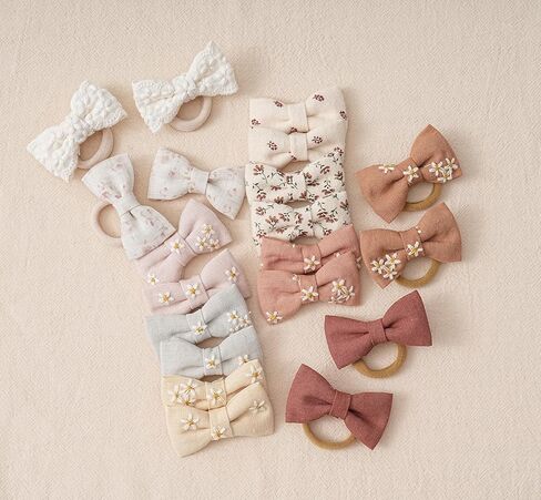 ربطات شعر للفتيات الصغيرات مع فيونكات من الكتان ديزي، 12 قطعة من أربطة الشعر المصنوعة من النايلون المرن بدون ضرر، حوامل ذيل الحصان، إكسسوارات شعر صغيرة هدايا للفتيات والأطفال، شعر سميك ورقيق in Kuwait