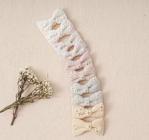 ربطات شعر للفتيات الصغيرات مع فيونكات من الكتان ديزي، 12 قطعة من أربطة الشعر المصنوعة من النايلون المرن بدون ضرر، حوامل ذيل الحصان، إكسسوارات شعر صغيرة هدايا للفتيات والأطفال، شعر سميك ورقيق in Kuwait