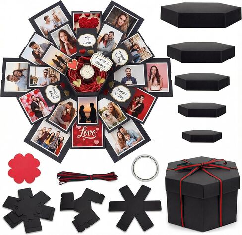Koogel Explosion Gift Box, Handmade Exploding Photo Album Preassembled Surprise Picture Pop Up Love Box with Creative DIY Scrapbooking Accessories for Anniversary Birthday Wedding Memory Party in Kuwait