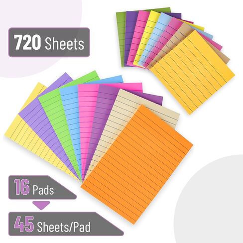 Mr. Pen- Lined Sticky Notes Set,16 Pads, 4"x6" and 3"x3", 720 Sheets, Pastel Colors, Sticky Notes with Lines in Saudi Arabia