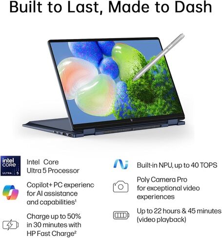 HP OmniBook X Flip 14 2-in-1 Laptop, Laptop Touchscreen 14" WUXGA IPS, Intel 8-core Ultra 5 226V, Intel Arc 130V GPU, 16GB RAM 512GB SSD, Thunderbolt 4, Windows 11 Home with Stylus Pen in Saudi Arabia