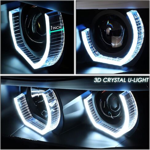 Auto Dynasty LED Halo Headlights Assembly Compatible with 2009-2012 BMW E90 323i 335d 325i 328i Sedan, Left and Right Side, 3D Crystal Blue U-Halo, Projector Low Beam, LED Turn Signal, Black Housing in Kuwait