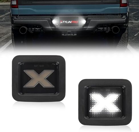 مجموعة مصابيح لوحة الترخيص LED مع ضوء شعاع على شكل X [في انتظار الحصول على براءة اختراع] متوافق مع Ford 2017-2021 F150، F150 Ra-ptor، ضوء علامة العدسة المدخنة الماسية، قطعتان in Kuwait