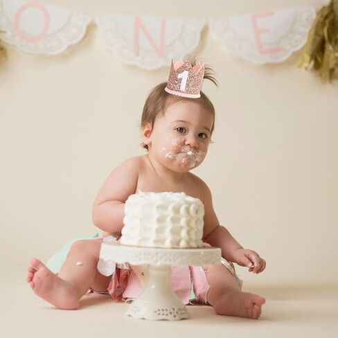 Rose Gold 1st Birthday Crown, First Glitter Crown Hat for Baby's 1st Birthday Party Photo Booth Props Girl or Boy Baby Shower Decor in Saudi Arabia