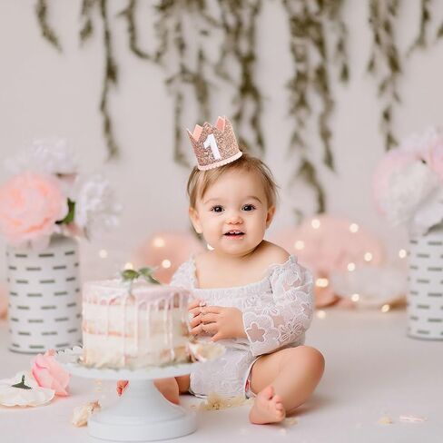 Rose Gold 1st Birthday Crown, First Glitter Crown Hat for Baby's 1st Birthday Party Photo Booth Props Girl or Boy Baby Shower Decor in Saudi Arabia