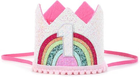 Rose Gold 1st Birthday Crown, First Glitter Crown Hat for Baby's 1st Birthday Party Photo Booth Props Girl or Boy Baby Shower Decor in Saudi Arabia