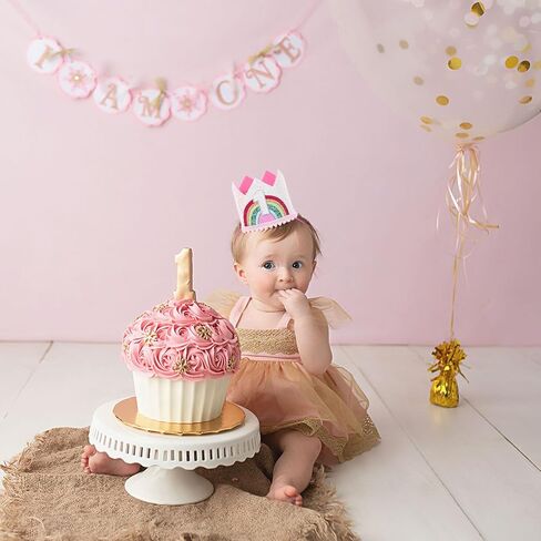 Rose Gold 1st Birthday Crown, First Glitter Crown Hat for Baby's 1st Birthday Party Photo Booth Props Girl or Boy Baby Shower Decor in Saudi Arabia