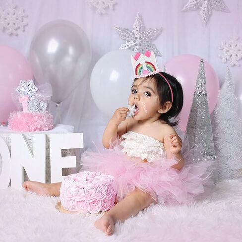 Rose Gold 1st Birthday Crown, First Glitter Crown Hat for Baby's 1st Birthday Party Photo Booth Props Girl or Boy Baby Shower Decor in Saudi Arabia