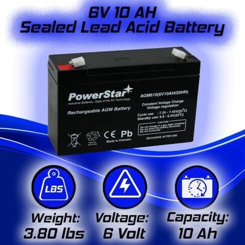 PowerStar 6 Volt 10 Amp Hour Battery 6V 10AH Sealed Lead Acid SLA RBC52 Tripplite UB6120 in Saudi Arabia
