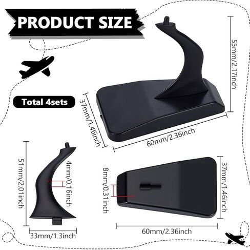 FINGERINSPIRE 4 Pack Plane Model Stand 2.36x1.46x2.2 Inch Black Aircraft Model Stand Plastic Model Airplane Holder Without Plane Models for Collectible Airplanes in Saudi Arabia
