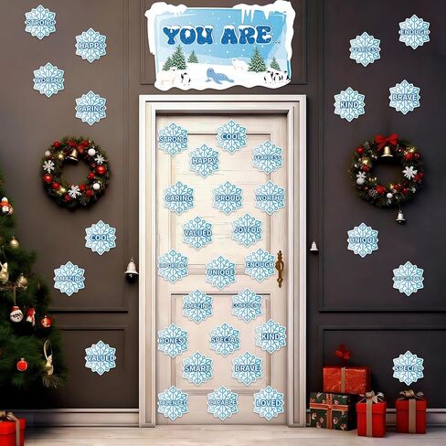 Winter Affirmation Station Bulletin Board Door Decoration Winter Snowflake Classroom Decor Christmas Motivational Positive Cutout Classroom Mirror Growth Mindset Decor for School Home Door Wall Supply in Saudi Arabia
