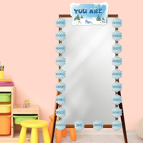 Winter Affirmation Station Bulletin Board Door Decoration Winter Snowflake Classroom Decor Christmas Motivational Positive Cutout Classroom Mirror Growth Mindset Decor for School Home Door Wall Supply in Saudi Arabia