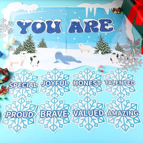 Winter Affirmation Station Bulletin Board Door Decoration Winter Snowflake Classroom Decor Christmas Motivational Positive Cutout Classroom Mirror Growth Mindset Decor for School Home Door Wall Supply in Saudi Arabia