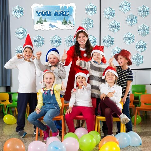 Winter Affirmation Station Bulletin Board Door Decoration Winter Snowflake Classroom Decor Christmas Motivational Positive Cutout Classroom Mirror Growth Mindset Decor for School Home Door Wall Supply in Saudi Arabia