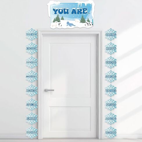 Winter Affirmation Station Bulletin Board Door Decoration Winter Snowflake Classroom Decor Christmas Motivational Positive Cutout Classroom Mirror Growth Mindset Decor for School Home Door Wall Supply in Saudi Arabia