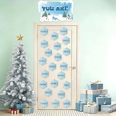 Winter Affirmation Station Bulletin Board Door Decoration Winter Snowflake Classroom Decor Christmas Motivational Positive Cutout Classroom Mirror Growth Mindset Decor for School Home Door Wall Supply in Saudi Arabia