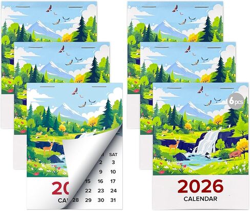 2026 Mini Calendar 6-Pack - Small Peel and Stick Monthly Adhesive Calendars for Car Dashboard, Wall, Fridge, Laptop, Office | 3.35" x 4.45" | Jan-Dec 2026 (6PC) in Saudi Arabia