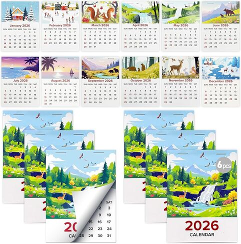 2026 Mini Calendar 6-Pack - Small Peel and Stick Monthly Adhesive Calendars for Car Dashboard, Wall, Fridge, Laptop, Office | 3.35" x 4.45" | Jan-Dec 2026 (6PC) in Saudi Arabia
