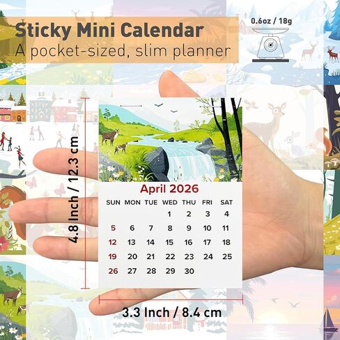 2026 Mini Calendar 6-Pack - Small Peel and Stick Monthly Adhesive Calendars for Car Dashboard, Wall, Fridge, Laptop, Office | 3.35" x 4.45" | Jan-Dec 2026 (6PC) in Saudi Arabia