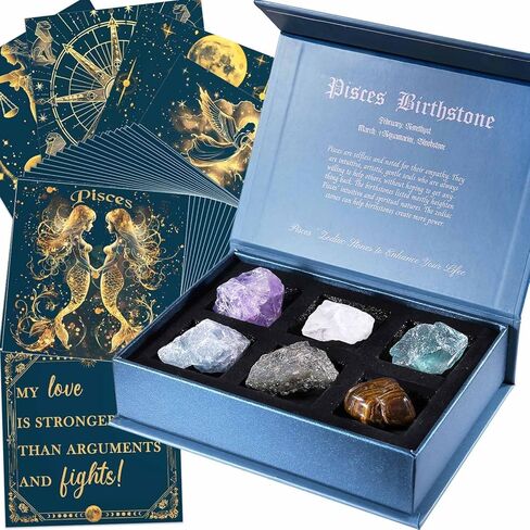 Aquarius Birthday Crystals Gifts - w/50 Daily Affirmations Cards and 6 Healing Crystals Natural Stones, Positive Affirmations with Inspirational Quotes, Spiritual Gifts for Women in Kuwait