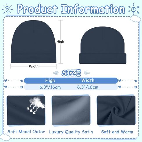 6 قطع من قبعات الأطفال حديثي الولادة المبطنة بالساتان، قبعة صغيرة مبطنة بالحرير والساتان للأطفال حديثي الولادة، قبعة مستشفى للأطفال الرضع والبنات والأولاد، قبعات من عمر 0 ​​إلى 6 أشهر in Kuwait