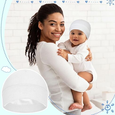 6 قطع من قبعات الأطفال حديثي الولادة المبطنة بالساتان، قبعة صغيرة مبطنة بالحرير والساتان للأطفال حديثي الولادة، قبعة مستشفى للأطفال الرضع والبنات والأولاد، قبعات من عمر 0 ​​إلى 6 أشهر in Kuwait