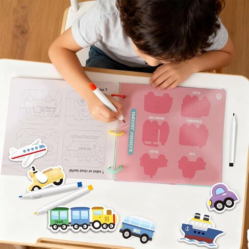 Toddler Busy Book with 8 Color Pens | Montessori Busy Board | Velcro Rip Off Toddler Activity Book | Early Learning Books for Kids | Educational Gifts for Boys & Girls Ages 3+ Years Old in Saudi Arabia
