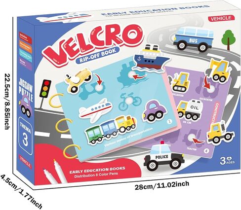 Toddler Busy Book with 8 Color Pens | Montessori Busy Board | Velcro Rip Off Toddler Activity Book | Early Learning Books for Kids | Educational Gifts for Boys & Girls Ages 3+ Years Old in Saudi Arabia