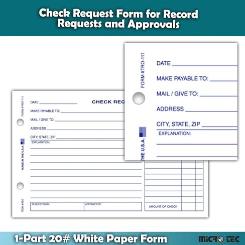 Check Request Form – for Record Requests and Approvals in Car Dealerships – 1-Part 20# White Paper Form - Ideal for Organized Filing Systems - 8-1/2" x 5-1/2" - 4 Pad (Packaged 100 Per Pad) in Saudi Arabia