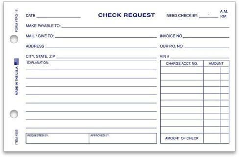 Check Request Form – for Record Requests and Approvals in Car Dealerships – 1-Part 20# White Paper Form - Ideal for Organized Filing Systems - 8-1/2" x 5-1/2" - 4 Pad (Packaged 100 Per Pad) in Saudi Arabia