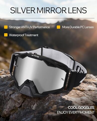 Motocross & Mountain Bike Goggles - MX MTB Racing Protective Eyewear, ATV Dirt Bike Gear for Men & Women, UV400 Protection Dustproof Anti-Scratch Impact Resistant Lens - Anti-Slip Strap in Saudi Arabia