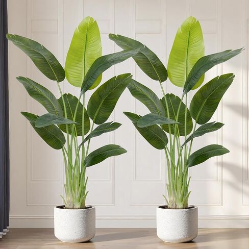 Lifelike Bird of Paradise Artificial Plant,5ft Faux Banana Leaf Tree with 10 Trunks - Perfect Indoor Silk Floor Plant for Home Decor in Living Room, Office, and Bedroom (Set of 2) in Kuwait