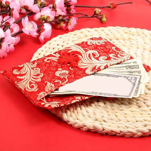 24 Pieces Chinese Red Envelopes Chinese New Year Envelopes Silk Red Envelopes HongBao Lucky Money Pockets Red Embroidery Envelopes with Knot for New Year Birthday Wedding Gift (Stylish) in Saudi Arabia