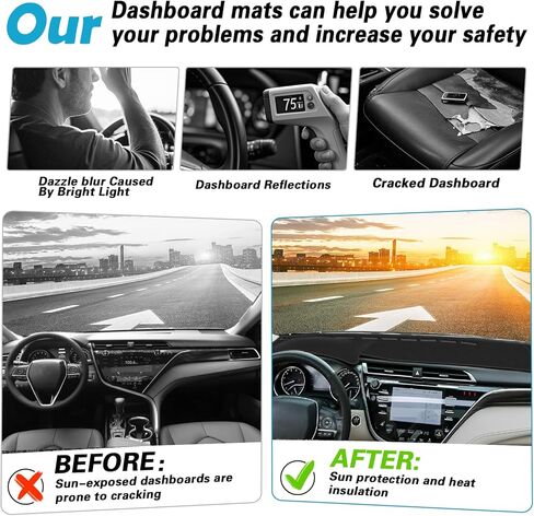 Dashboard Cover Mat for Toyota Camry 2018 2019 2020 2021 2022 2023 2024 Accessories Custom Fit for Dash Cover Polyester Silicone Protector（Black） in Saudi Arabia