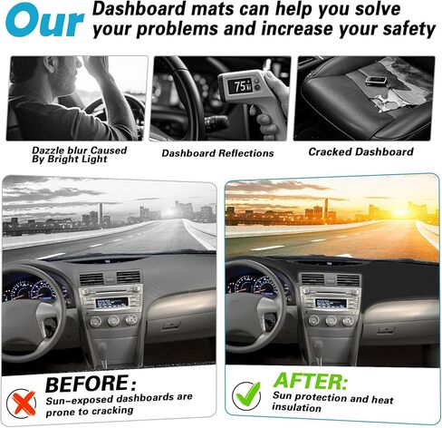 حصيرة غطاء لوحة القيادة لسيارة Toyota Camry 2018 2019 2020 2021 2022 2023 2024 ملحقات مخصصة مناسبة لغطاء لوحة القيادة واقي من السيليكون والبوليستر (أسود) in Kuwait