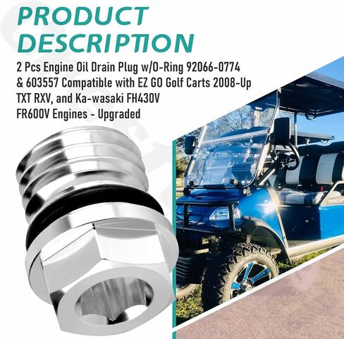 عبوتان 92066-0774 و603557 قابس تصريف زيت المحرك مع حلقة دائرية متوافقة مع عربات الجولف EZ GO 2008-Up TXT RXV، لمحركات Kawasaki FH430V FR600V FH721D - استبدل 670D2016 92066-7003 in Kuwait