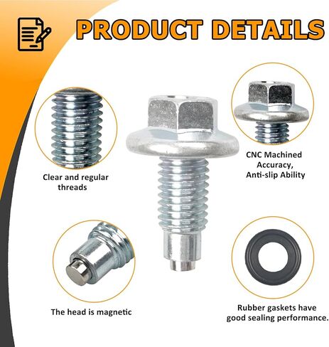 M12x1.75 Magnetic Oil Drain Plug (2PCS) - Durable Replacement Oil Pan Plug Compatible with Buick Chevrolet Ford Lincoln Cadillac in Saudi Arabia