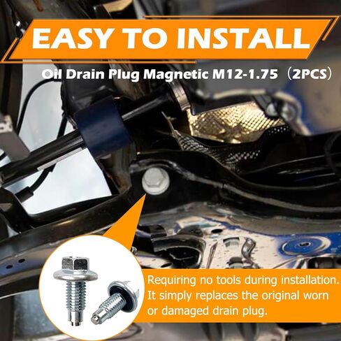M12x1.75 Magnetic Oil Drain Plug (2PCS) - Durable Replacement Oil Pan Plug Compatible with Buick Chevrolet Ford Lincoln Cadillac in Saudi Arabia