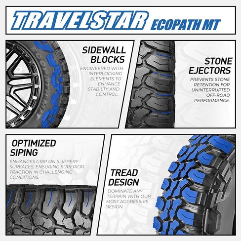 مجموعة من 2 (اثنين) Travelstar Ecopath M/T 33X12.50R20 10 Ply Load Range E 114Q SUV Light Truck Mud Terrain Tire 33/12.50/20 (الإطار فقط) in Kuwait