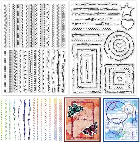 GLOBLELAND 2 Sheets Sewing Thread Clear Stamp for Scrapbooking 8.27x5.83inch Sewing Border Silicone Stamps Lace Frame Transparent Stamp Set for Card Making DIY Embossing Journaling in Saudi Arabia