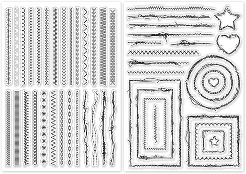 GLOBLELAND 2 Sheets Sewing Thread Clear Stamp for Scrapbooking 8.27x5.83inch Sewing Border Silicone Stamps Lace Frame Transparent Stamp Set for Card Making DIY Embossing Journaling in Saudi Arabia