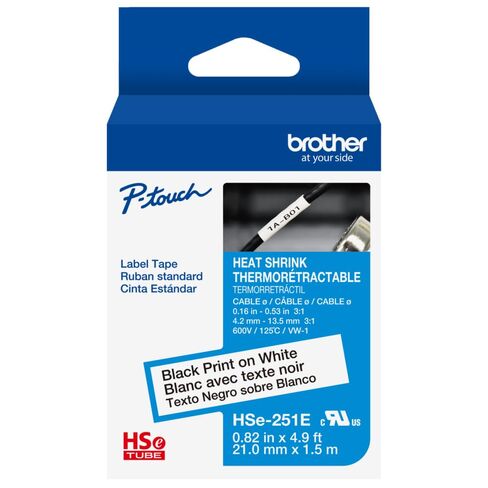Brother HSe251E 21mm (0.82in) Black on White 3:1 Heat Shrink Tube in Saudi Arabia