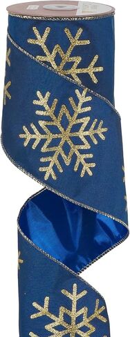 MEEDEE 4 Inch Navy Blue Snowflake Ribbon Navy Satin Wired Christmas Tree Ribbons with Silver Glitter Snowflake 10 Yards Blue and Silver Ribbon for Holiday Crafts, Garlands, Large Tree Topper Bow in Saudi Arabia
