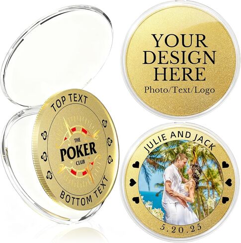 10-100pcs Custom Challenge Coins, Custom Coin UV Print with Logo/Text/Photo Bulk Customized Metal Pocket Coin with Acrylic Case for Company Military Family Anniversary Wedding Club Gifts (Gold) in Kuwait