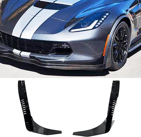 Front Splitter Compatibility with 2014-2019 Corvette C7 | Z06 Stage 3 Front Bumper Lower Side Winglets Extensions ABS (Gloss Black) in Kuwait
