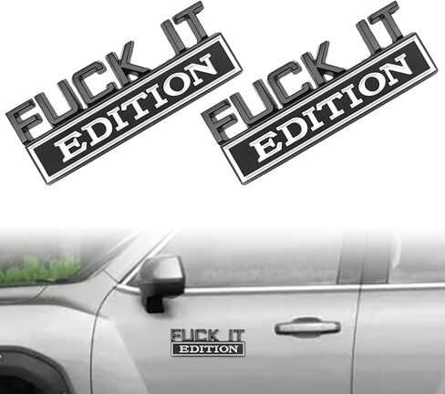 2PCS Fuck IT Edition Car Emblem, Universal 3D Metal Badge Decal, Car Hood Trunk Door Bumper Badge for All Vehicle, Truck, RV, SUV, Motorcycle, Automotive Exterior Accessories - Black White in Saudi Arabia