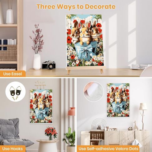 MXJSUA Easter Framed Paint by Numbers for Adults Beginners, Easy Adults' Paint-by-Number Kits on Canvas with Easel, Cute Bunnies Acrylic Number Painting Crafts Kits Gifts for Home Decor, 8x12inch in Saudi Arabia