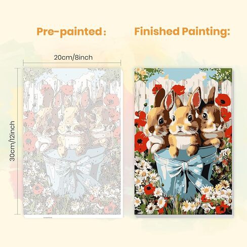 MXJSUA Easter Framed Paint by Numbers for Adults Beginners, Easy Adults' Paint-by-Number Kits on Canvas with Easel, Cute Bunnies Acrylic Number Painting Crafts Kits Gifts for Home Decor, 8x12inch in Saudi Arabia
